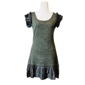 Bluebird Mini Dress Gray Short Ruffle Bottom &‎ Metal Sleeve Cotton Blend Size L